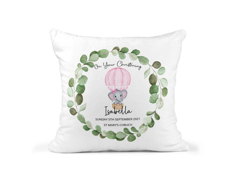 Personalised Christening Cushion Pink Balloon - Girls