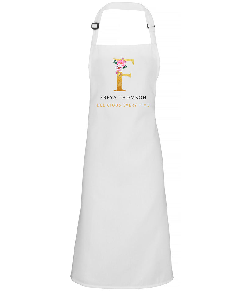 Personalised Apron For Women, Floral Initial with Slogan