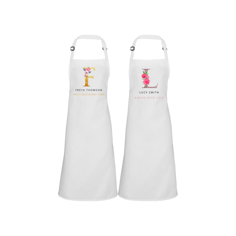 Personalised Apron For Women, Floral Initial with Slogan