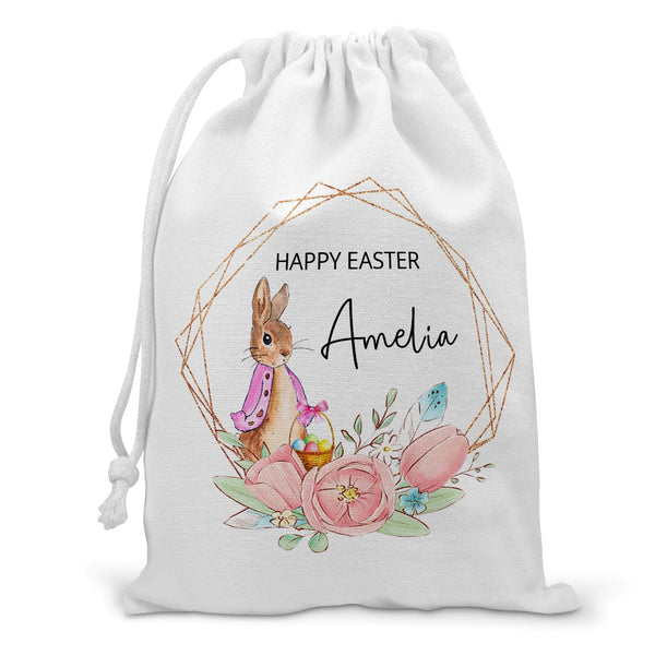 Personalised Easter Gift Bag - Pink Rabbit | Custom Easter Sack