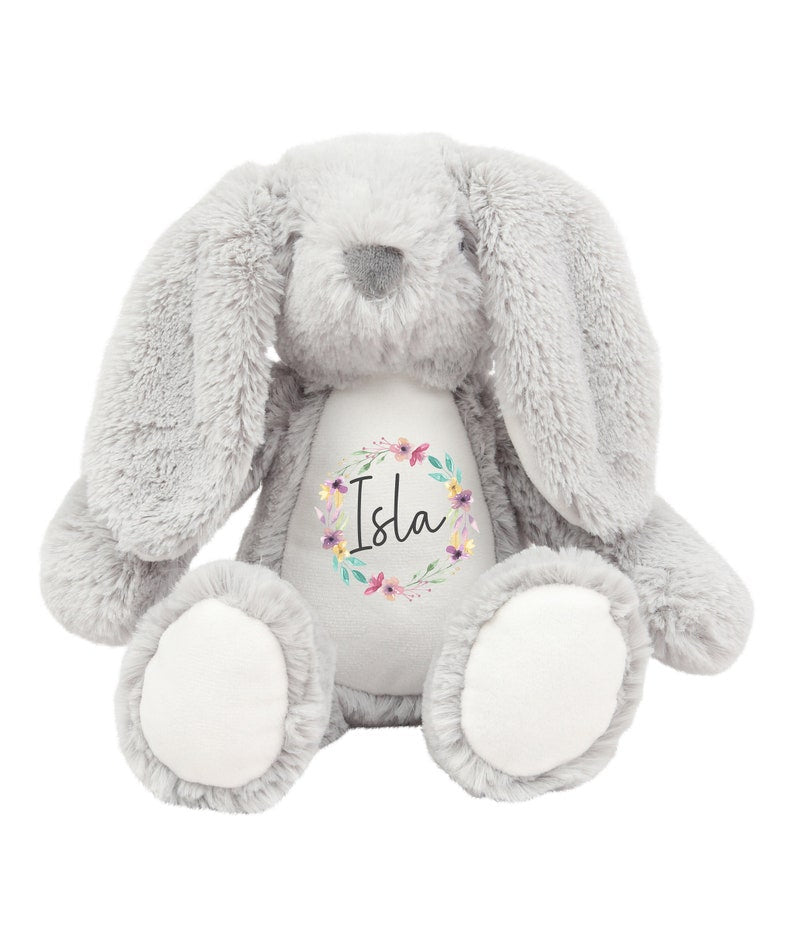 Personalised Bunny Rabbit, Floral Wreath with Name