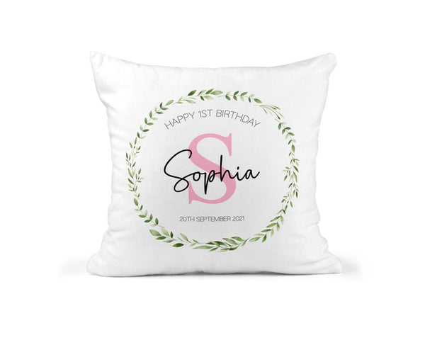 Personalised 1st Birthday Baby Girl Cushion