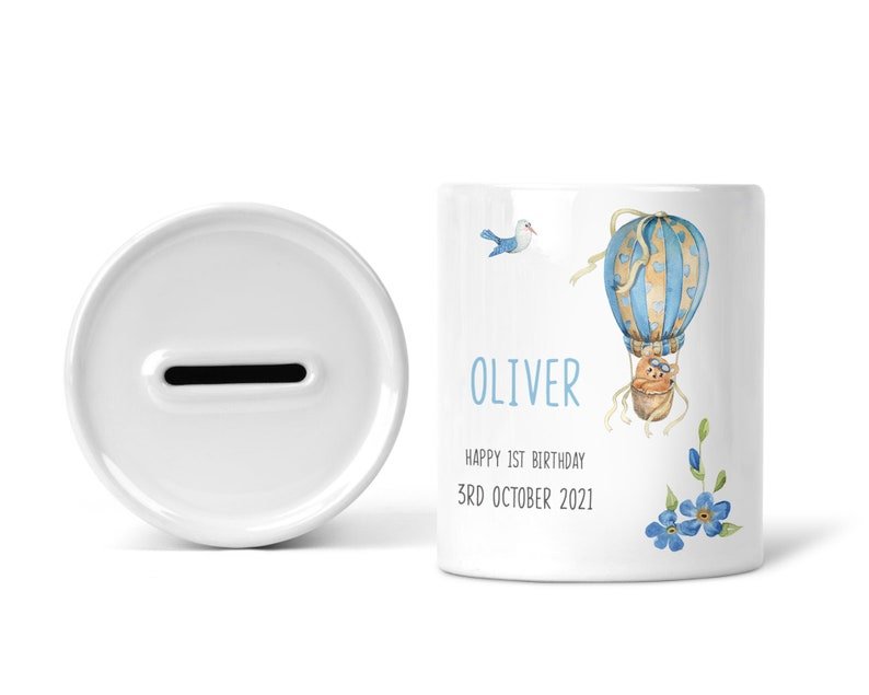 Personalised 1st Birthday Boy Money Box Balloon - Chicken Craft Ltd