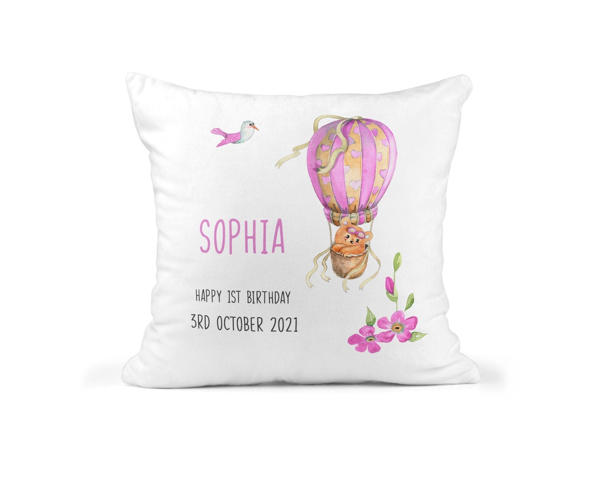 Personalised 1st Birthday Cushion, Custom 1st Birthday Gift - Chicken Craft Ltd