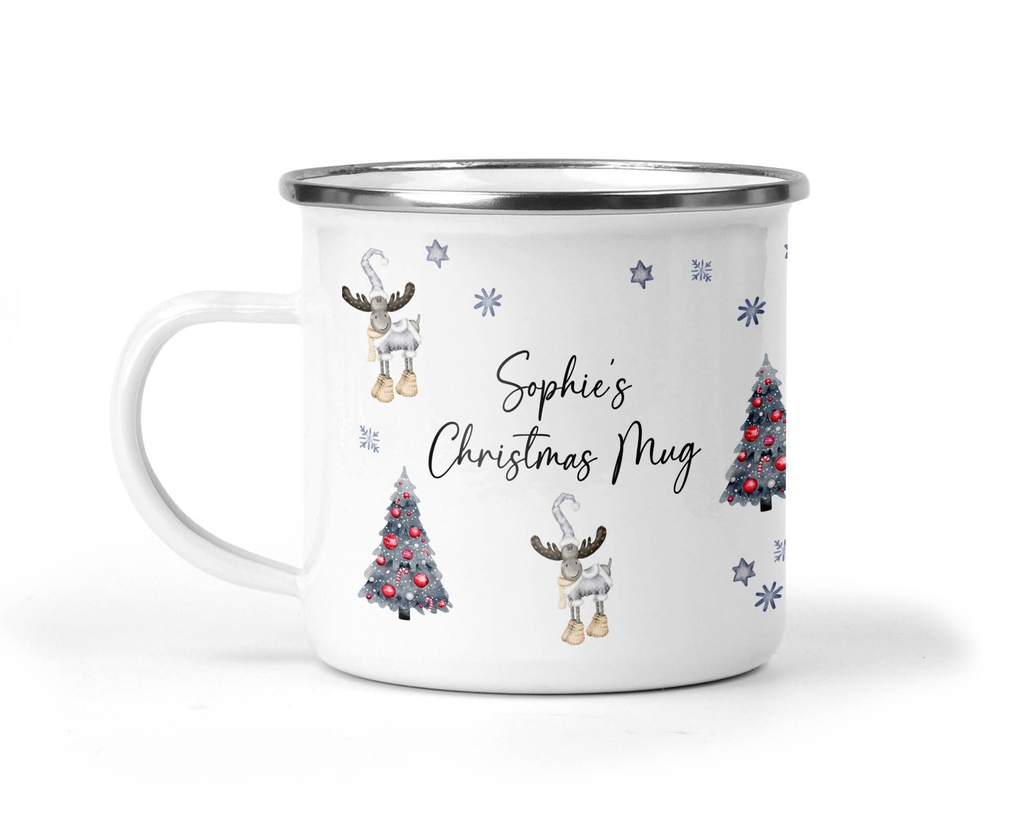 Personalised Christmas Enamel Mug – Kids Hot Chocolate Cup with Name (12oz) - Chicken Craft Ltd