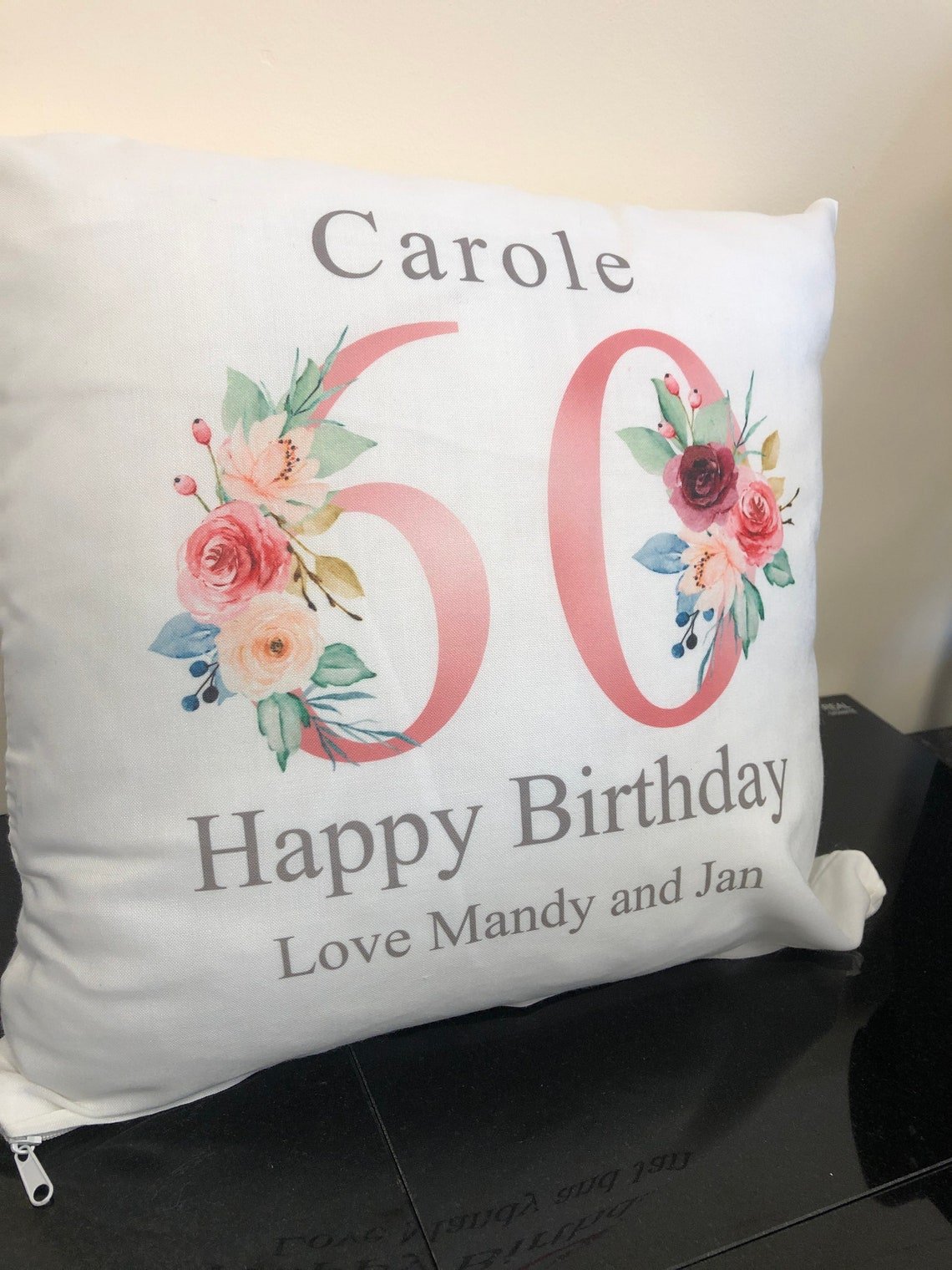 Personalised Cushion 60th Birthday with Names - Chicken Craft Ltd