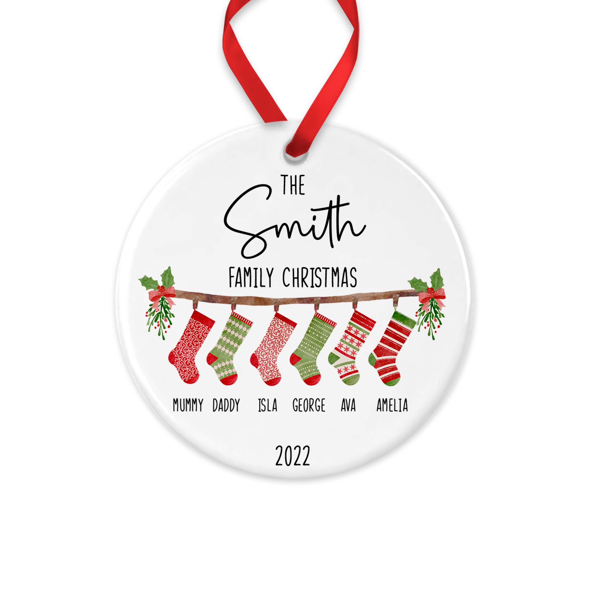 Personalised Family Christmas Ornament – Ceramic Christmas Bauble with Gift Box - Chicken Craft Ltd