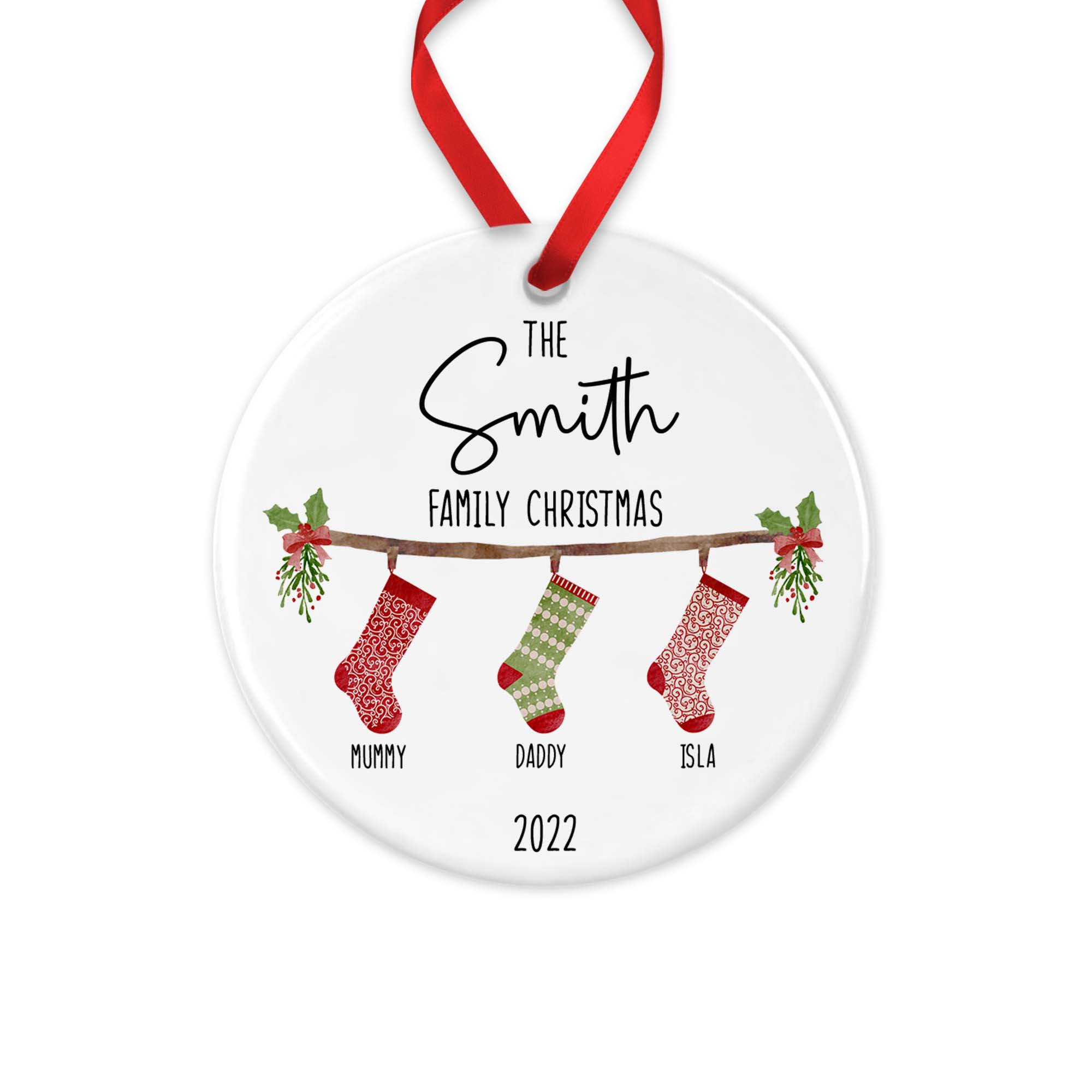 Personalised Family Christmas Ornament – Ceramic Christmas Bauble with Gift Box - Chicken Craft Ltd