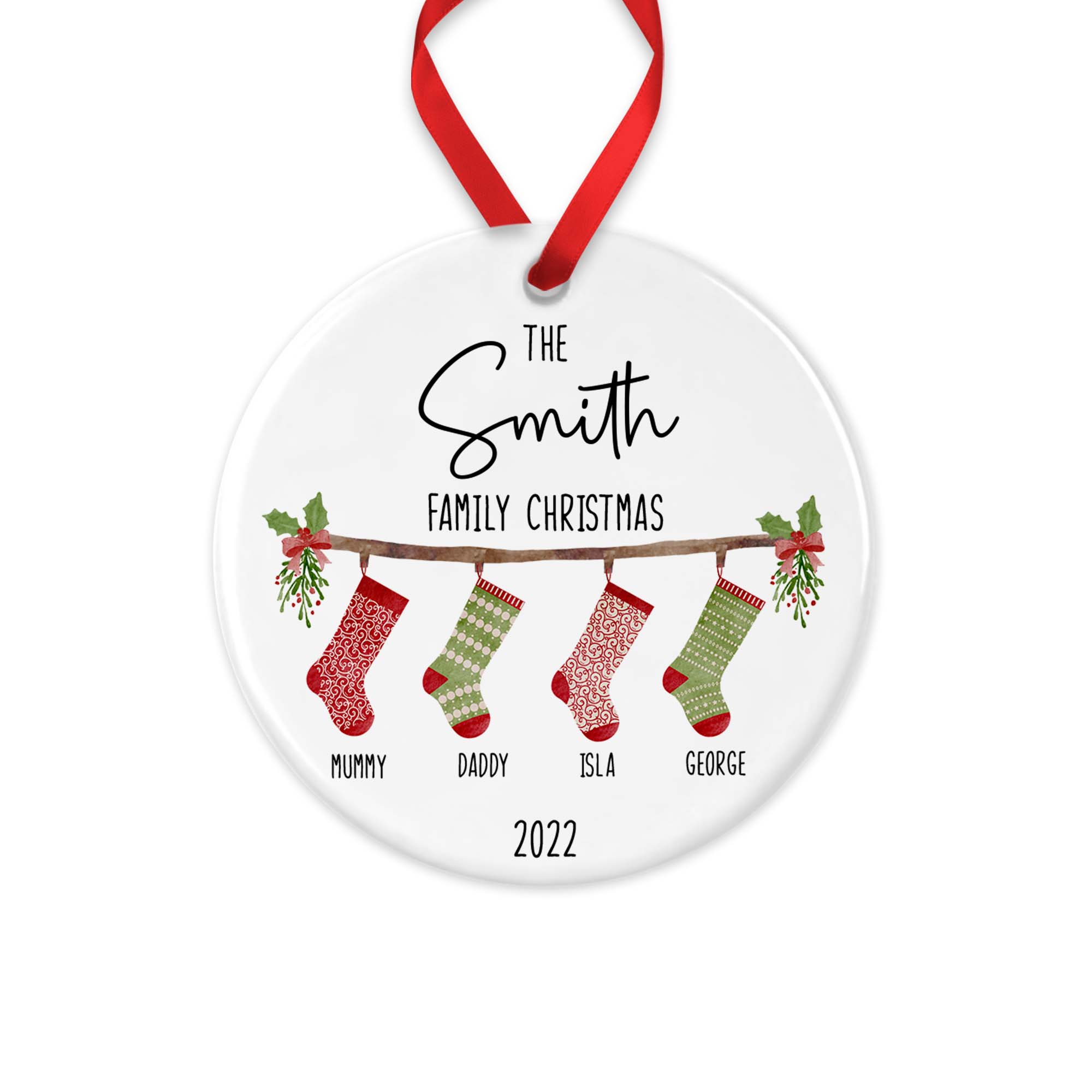 Personalised Family Christmas Ornament – Ceramic Christmas Bauble with Gift Box - Chicken Craft Ltd