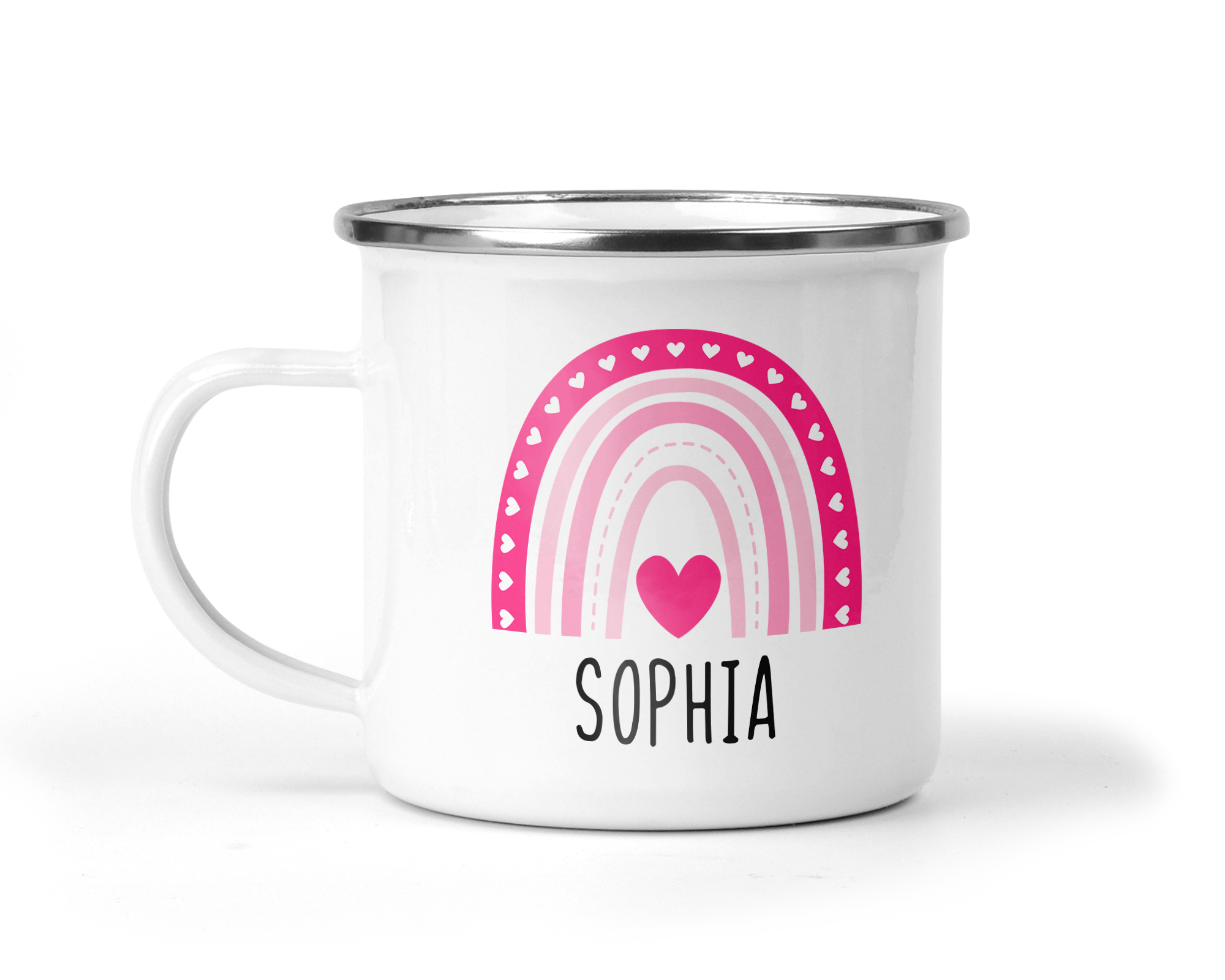 Personalised Pink Rainbow Enamel Mug – Cute Gift for Kids or Friends (12 oz) - Chicken Craft Ltd