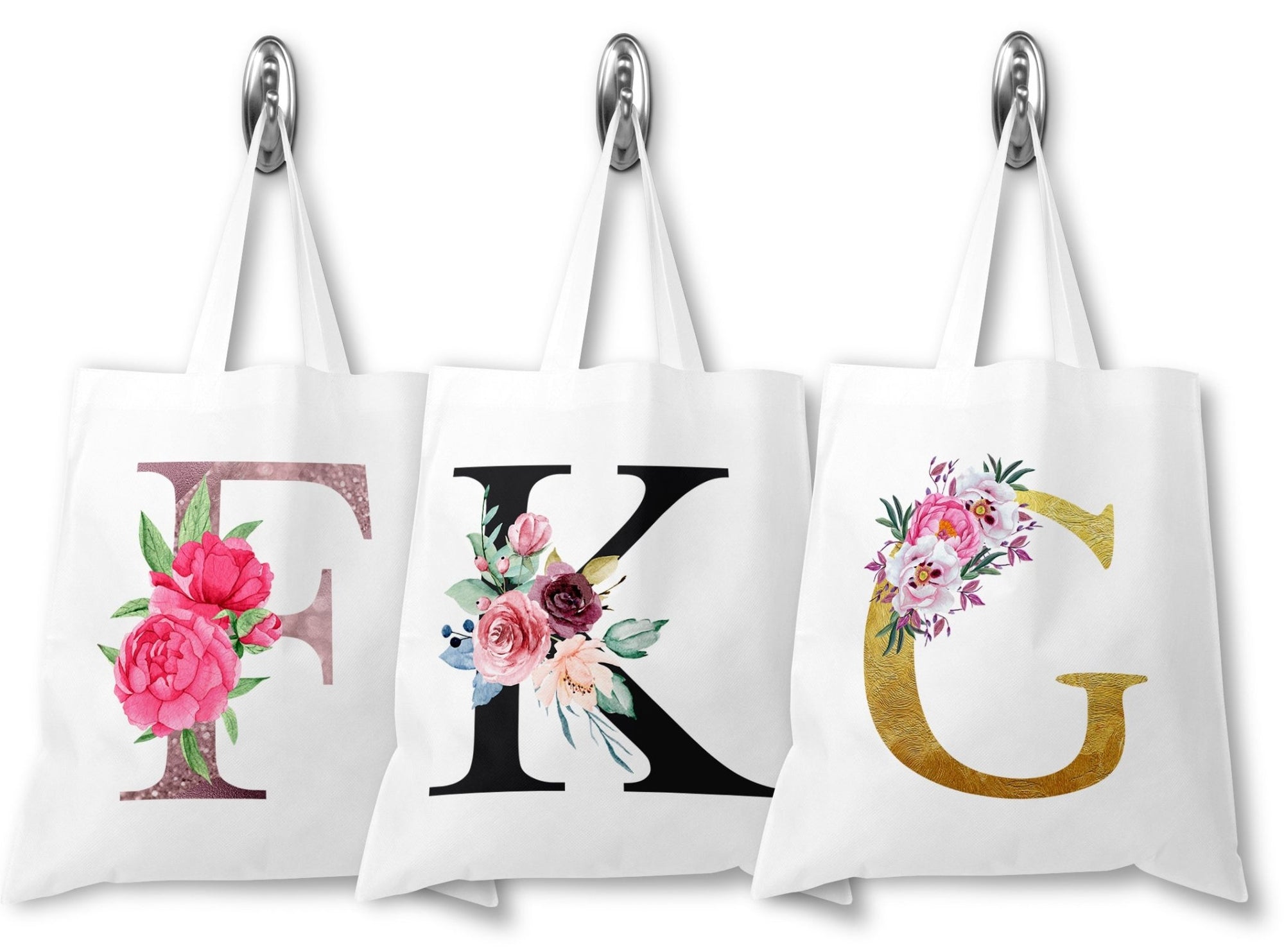 Personalised floral initial tote bag with name